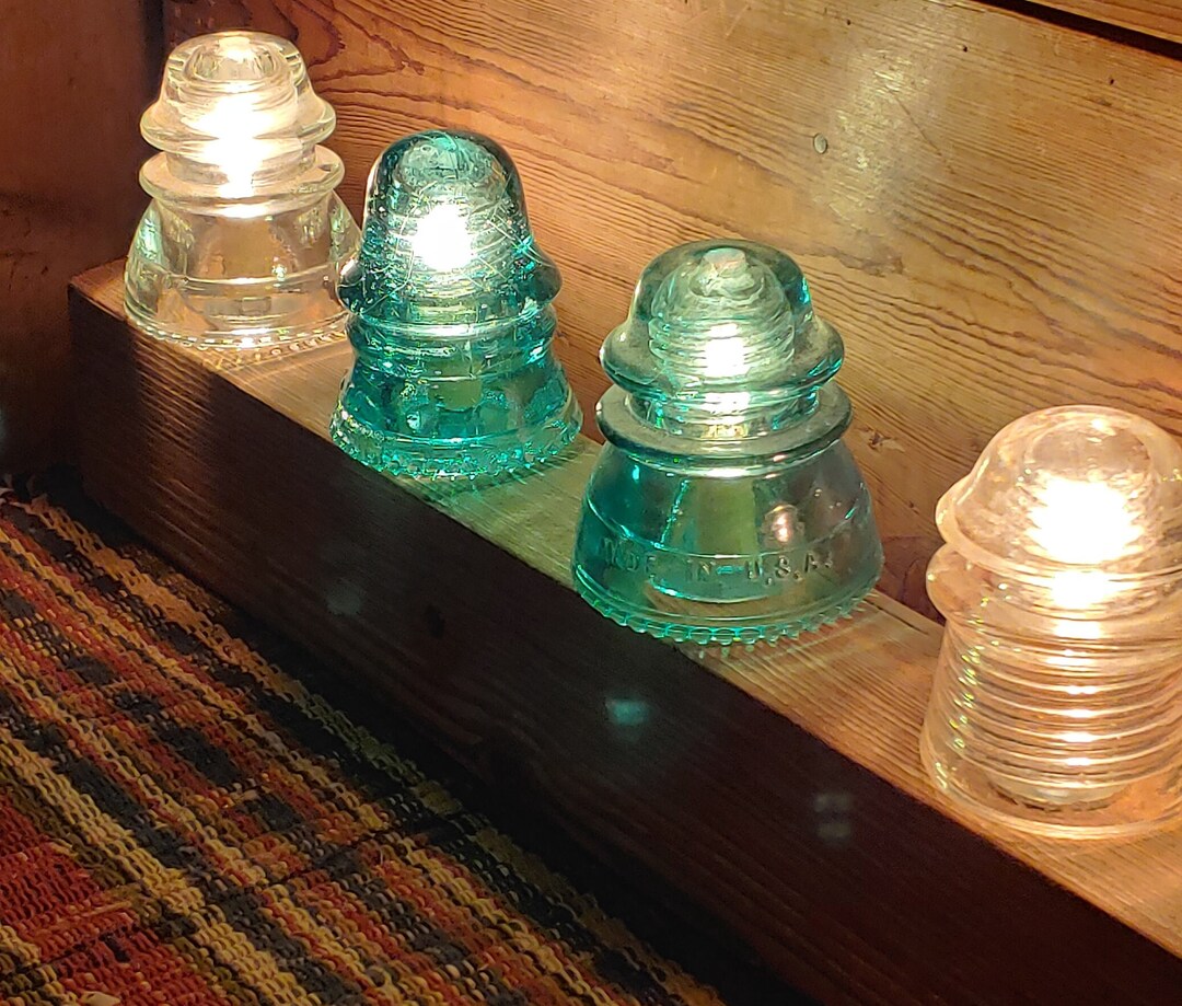 Vintage Glass Insulator Display Light Bar Reclaimed Railroad Cross Arm