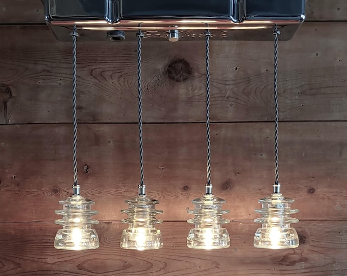 CHROME EDELBROCK Valve Cover Light Fixture w/ 4 authentic Glass Insulator lights CAR Chandelier