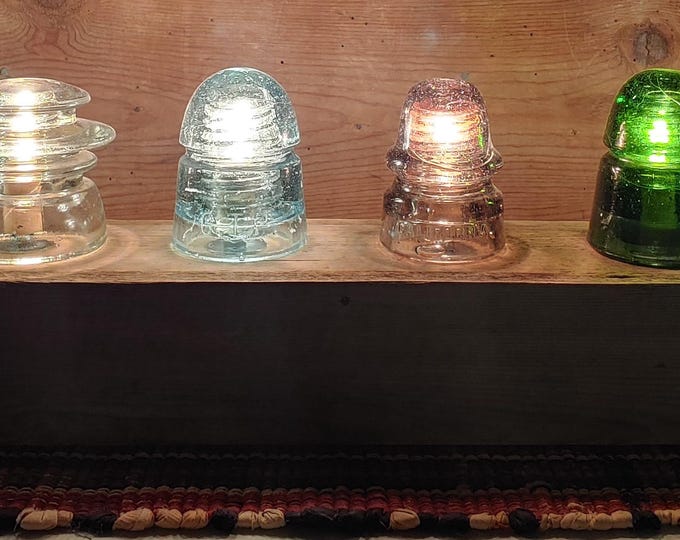 Reclaimed Barnwood Insulator Display Light Bar: Rustic Industrial Decor, Glass Insulator Collection Display