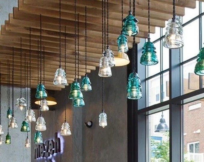 Vintage Glass Insulator Pendant Light: Railroad Lighting, Reclaimed Antique Telegraph Glass, Glass art pendants-you choose from options