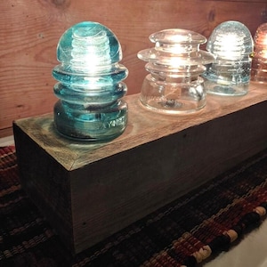 Reclaimed Barnwood Glass Insulator Light Bar: Rustic Industrial Display, Glass Insulator Display Light