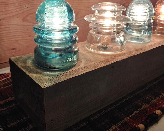 Reclaimed Barnwood Insulator Display Light Bar: Rustic Industrial Decor, Glass Insulator Collection Display