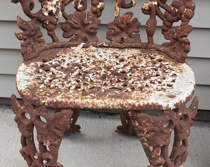 Antique Napoleon III Side Garden Chair Cast Iron France 19th Century Victorian Style Vines, Grapes & Leaves Patio Chair