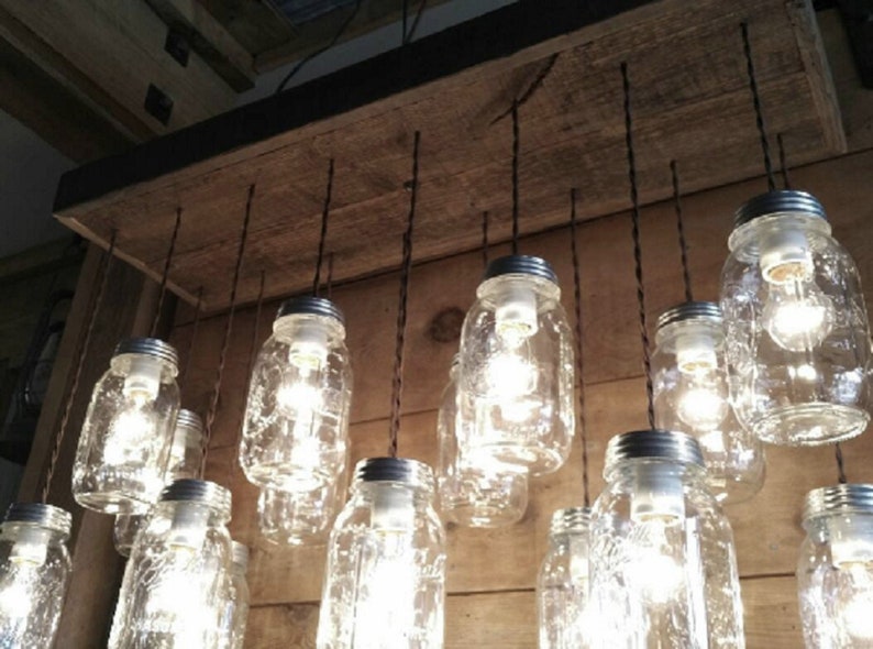 Reclaimed Barnwood 10 Or 16 Mason Jar Chandelier Farmhouse Barn Wood Ceiling Light Fixture Box U Choose Options