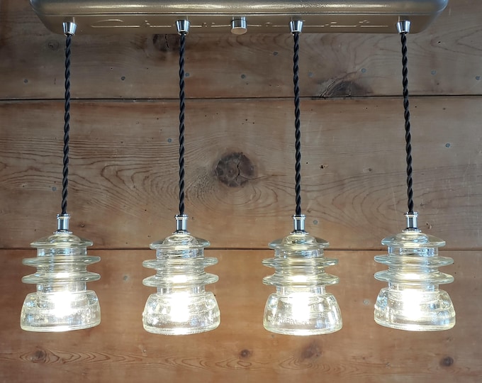 Vintage CHEVROLET Valve Cover Light Fixture w/ 4 authentic Glass Insulator lights CHEVY Chandelier