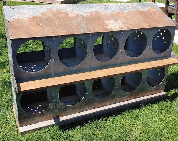 Vintage Chicken Nesting Box-Galvanized Hen Nesting Box-Farmhouse wall shelving unit-Farm Nest box-55"L-Vintage Shelf/Cubbie-10 Hole. NO SHIP