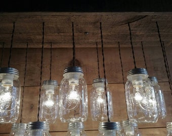 Reclaimed Barnwood Mason Jar Chandelier: Farmhouse Ceiling Light 10 or 16 MASON JAR Ceiling Light fixture, you choose options