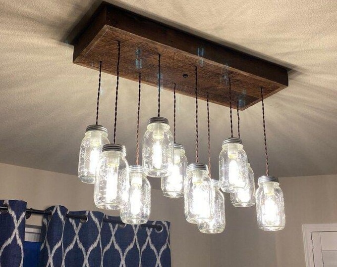 Reclaimed Barnwood Mason Jar Chandelier: Farmhouse Ceiling Light 10 or 16 MASON JAR Ceiling Light fixture, you choose options