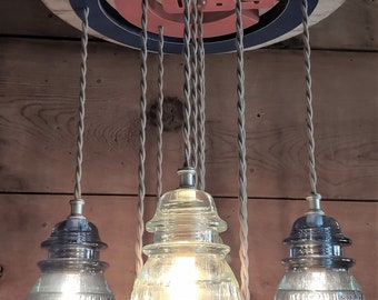Chicago Cubs Light Fixture Glass Insulator Ceiling Fixture 10 Light Chandelier Unique Light Baseball Fan Light MLB Chandelier Rustic