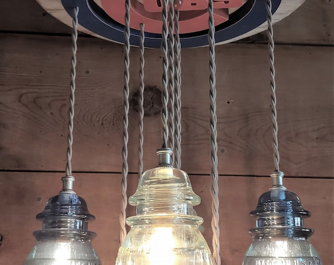 Chicago Cubs Light Fixture Glass Insulator Ceiling Fixture 10 Light Chandelier Unique Light Baseball Fan Light MLB Chandelier Rustic