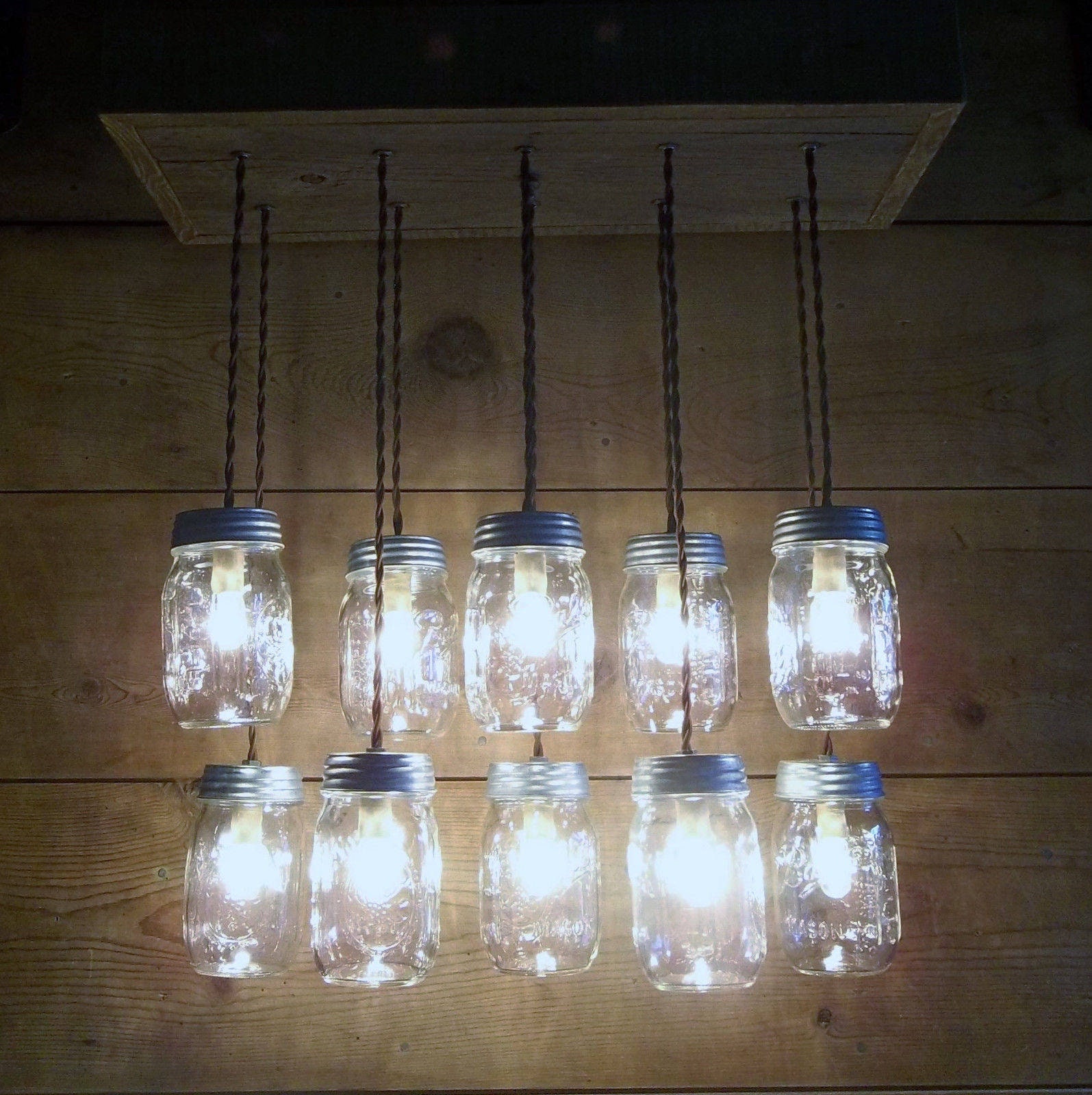 Reclaimed Barnwood Mason Jar Chandelier: Farmhouse Ceiling Light 10 or ...