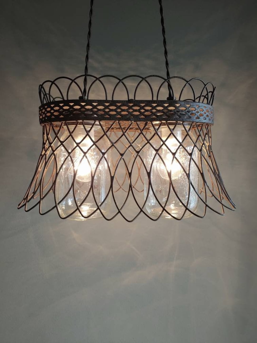Basket Light Fixture Country Farmhouse Basket Chandelier Primitive Rustic French Wire Basket
