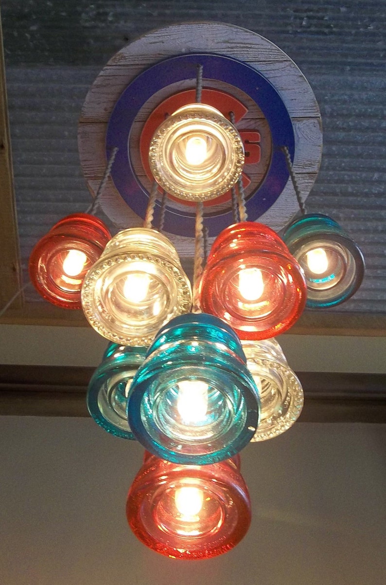 Chicago Cubs Light Fixture Glass Insulator Ceiling Fixture 10 Light Chandelier Unique Light Baseball Fan Light U Choose The Length Needed