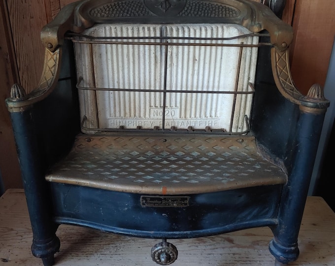 Antique Heater General Gaslight Co. Humphrey Radiantfire No. 20 Gas Fireplace Heater//Insert Porcelain, Steel & Cast Iron