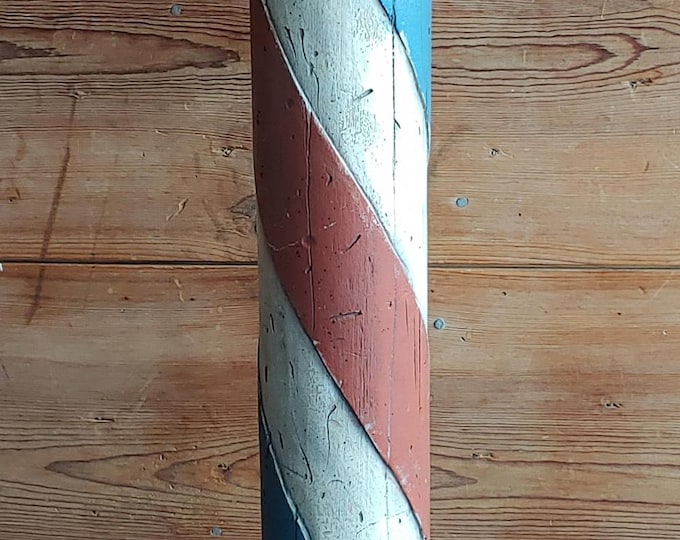 Vintage 1950s Barbershop Pole: 42" Polychrome Folk Art Decor, Stationary/Freestanding BARBER POLE. Measures 42in H