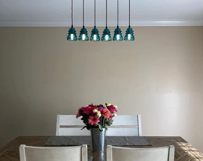 Reclaimed Barn Wood Chandelier: Vintage Glass Insulator Light, Handcrafted BARNWOOD ceiling mount box chandelier/light bar/light fixture.