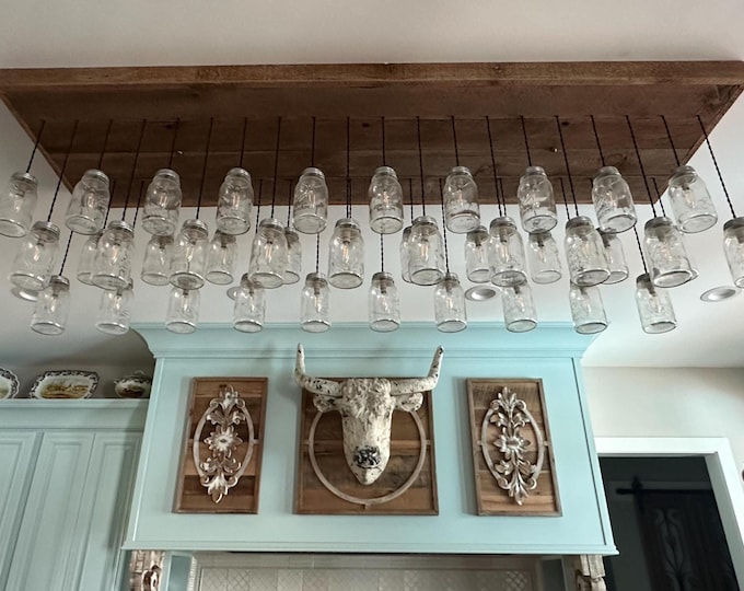 Reclaimed Barnwood Mason Jar Chandelier: Farmhouse Ceiling Light 10 or 16 MASON JAR Ceiling Light fixture, you choose options