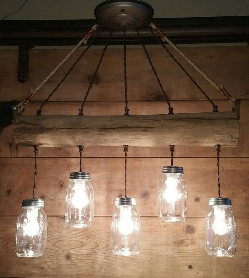 Farmhouse Light Rustic Log Cabin Chandelier Barn Pole Old Barn | Etsy