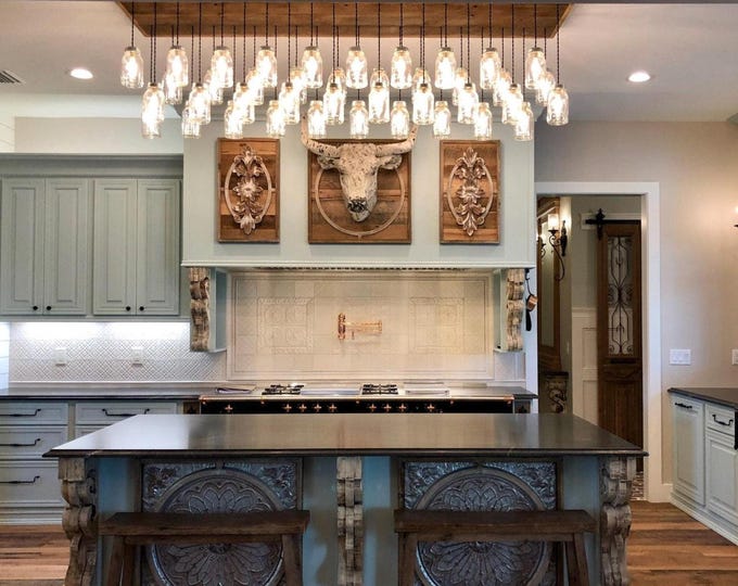 Reclaimed Barnwood Mason Jar Chandelier: Farmhouse Ceiling Light 10 or 16 MASON JAR Ceiling Light fixture, you choose options
