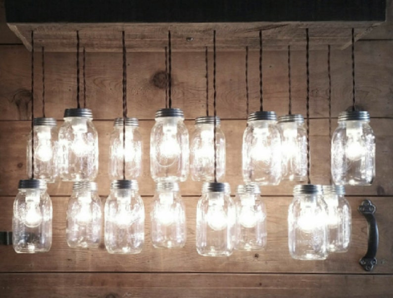 Reclaimed Barnwood 10 Or 16 Mason Jar Chandelier Farmhouse Barn Wood Ceiling Light Fixture Box U Choose Options