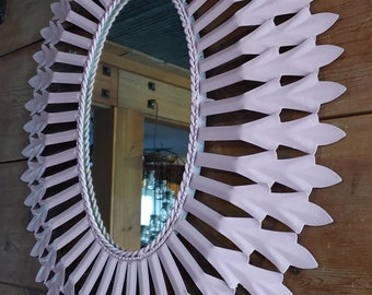 Vintage Wall Mirror Oval Mirror Metal Eyelash Mirror (?), Metal Sunburst Mirror (?) 31" x 25" Vintage Oval Mirror-Old Pink Mirror
