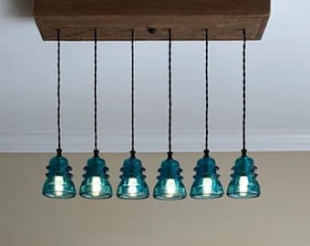 Reclaimed Barnwood Box Chandelier Vintage Glass Insulator Light Fixture FARMHOUSE Barn Wood w/6,8 or 10 lights in diff sizes~ Single Pendant