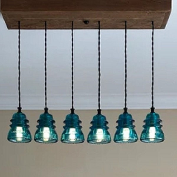 Reclaimed Barnwood Box Chandelier Vintage Glass Insulator Light Fixture FARMHOUSE Barn Wood w/6,8 or 10 lights in diff sizes~ Single Pendant