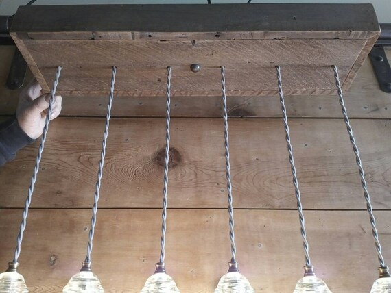 Reclaimed Barnwood Ceiling Box Chandelier Glass Insulator Light Fixture FARMHOUSE Barn Wood 6 Small Vintage Glass Insulator Pendant Lights