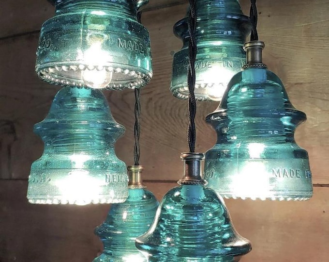 Railroad Crossing Light Fixture: Vintage Glass Insulator or New Mason Jar Chandelier you choose