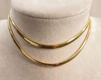 18K Solid Gold Herringbone Snake Chain Necklace, 2.4mm, 18"Length, 8.28 gr