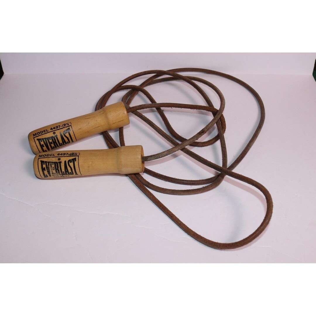 Everlast Vintage Leather Boxing Jump Rope 9.5 Feet Long Model 4497 Wood ...