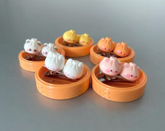 Kawaii Dim Sum Hair Clip in Mini Bamboo Steamer
