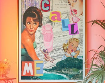 Retro collagekonsttryck: Heminredning i modern stil från mitten av århundradet (digital nedladdning)