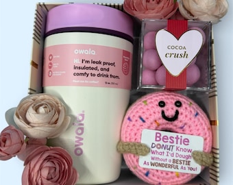 Gift Box for Friend – Owala Tumbler, Crochet Donut, Candy – Pink Friendship Gift