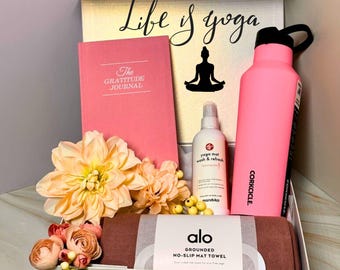 Yoga Wellness Gift Box, Gratitude Journal, Mat Towel, Water Bottle