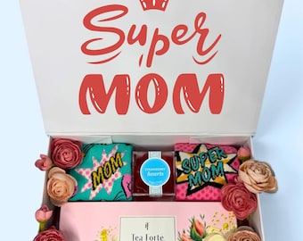Super Mom Gift Box, Tea Forte, Happy Socks, Candy, Gift for Mom, Grandma