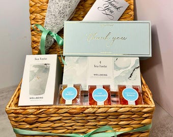 Organic Tea and Gourmet Candy Dry Lavender Thank You Gift Basket – Elegant Presentation