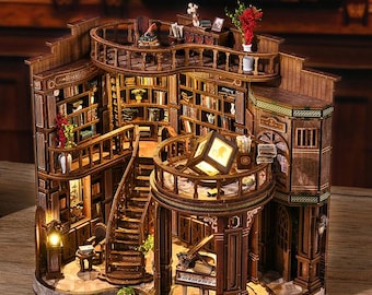 DIY miniatuur boekenhoekpakket: houten 3D-puzzel met ledverlichting