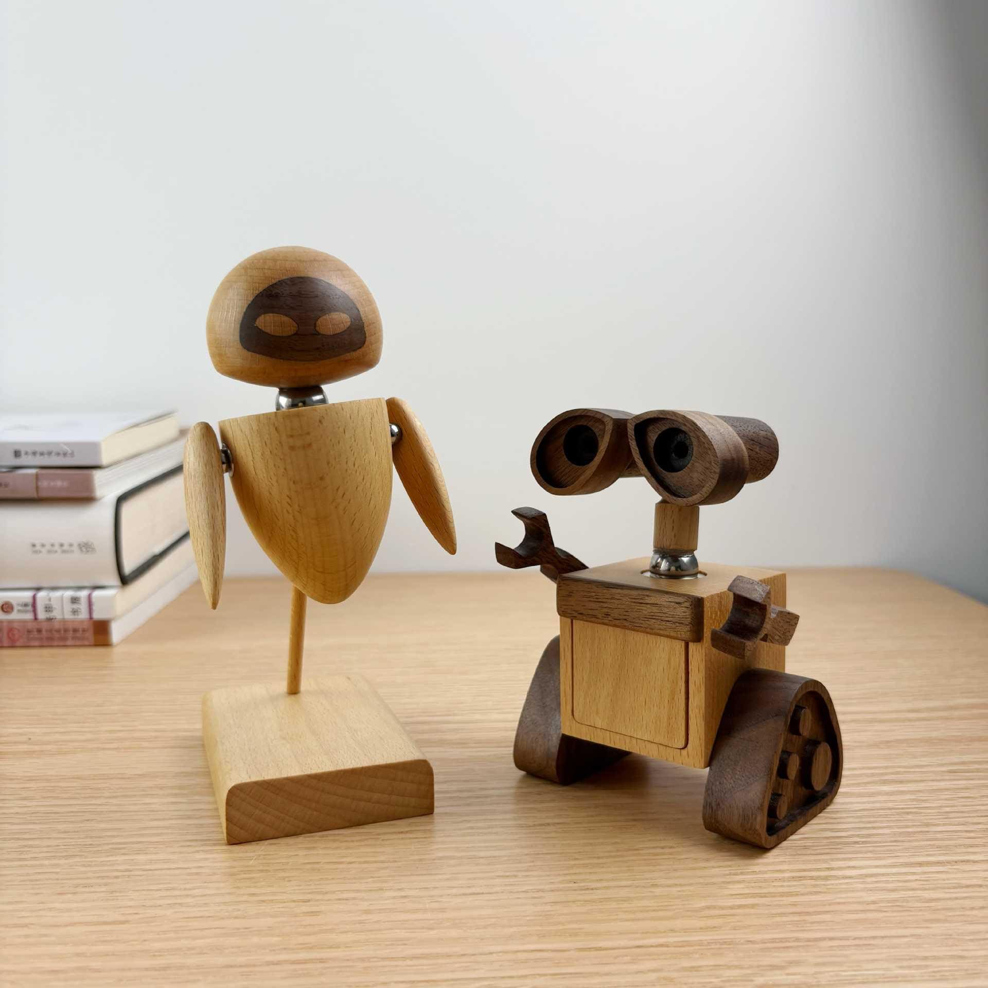 木製ロボット　ウェルカムオブジェ　ハンドメイド Handmade Solid Wood Walle & Eve Robot Figurine, Unique Wedding