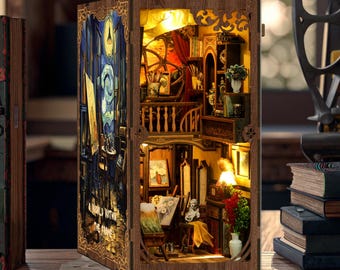 Kit Book Nook LUFEIS – Mini Maison De Poupée 3D, Librairie, Lumière LED, 24x18x23 Cm, Puzzle Bois, Cadeau 14+