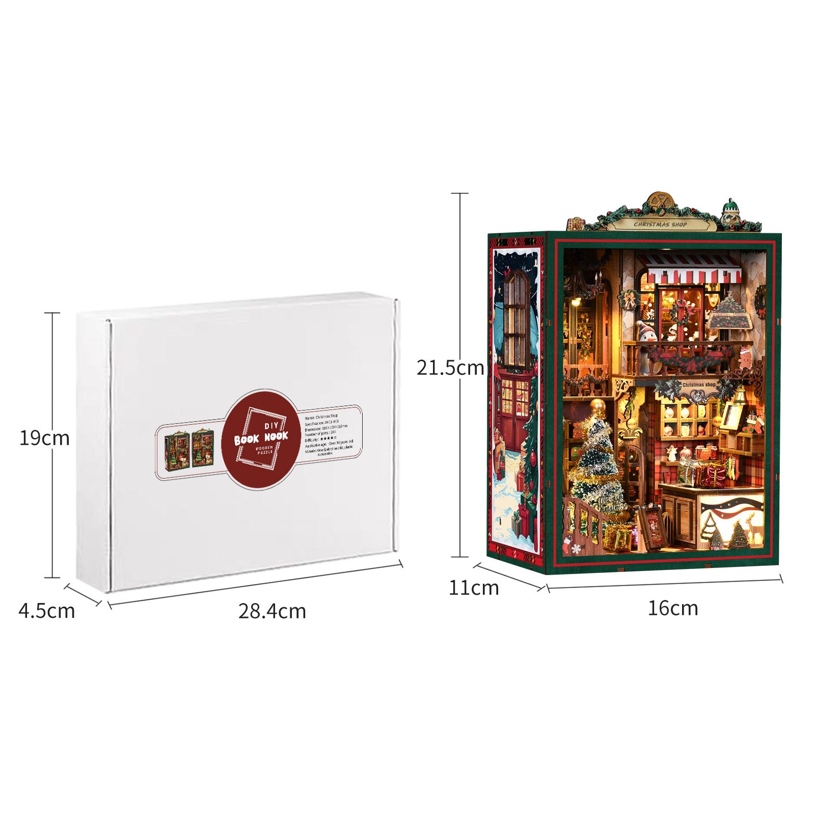 Kit Fai Da Te Book Nook Negozio Natalizio Con Jukebox E Luci LED, Puzzle In Legno 3D Per Adulti, Decorazione Scaffale