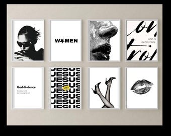 Modern Christian Women Wall Art Black and White Jesus Prints Inspirational Scripture Gallery Wall Set  Minimalist Faith Decor Fashion
