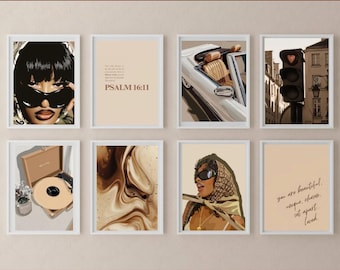 Christian Black Woman Wall Art Set Bundle Woman of God Printable Decor Modern Luxury Bible Verse art   Neutral Gold Aesthetic Gallery Wall