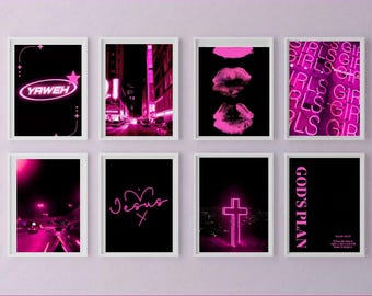Pink Christian Women Wall Art Neon Bible Verse Prints Digital Download Luxury Jesus Scripture Decor Black Gallery Wall Art Hypebeast