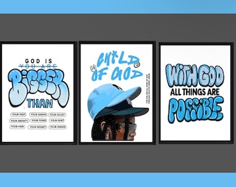 Christian Black Woman Wall Art Set Child of God Printable Decor Modern Luxury Bible Verse Aesthetic Gallery Wall Custom Colors Godly Art