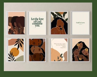Afrocentric Christian Wall Art Set | Black Women Bible Verse Prints | Faith Based Inspirational Gallery Wall Decor