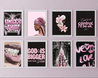 Christian Black Woman Wall Art Set Woman of God Printable Decor Modern Luxury Bible Verse Decor Pink Aesthetic Feminine Christian Decor