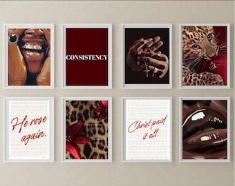 Christian Wall Art Set Digital Download Printable Faith Cheetah Print Scripture Decor Black Woman Christian Aesthetic Modern Bible Verse