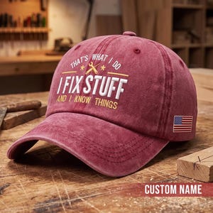 Custom Name Handyman Dad Hat Funny I Fix Stuff Blue Collar Baseball Cap