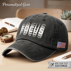 Casquette de baseball délavée brodée Focus – chapeau vintage pour papa et enfant, texte personnalisé streetwear